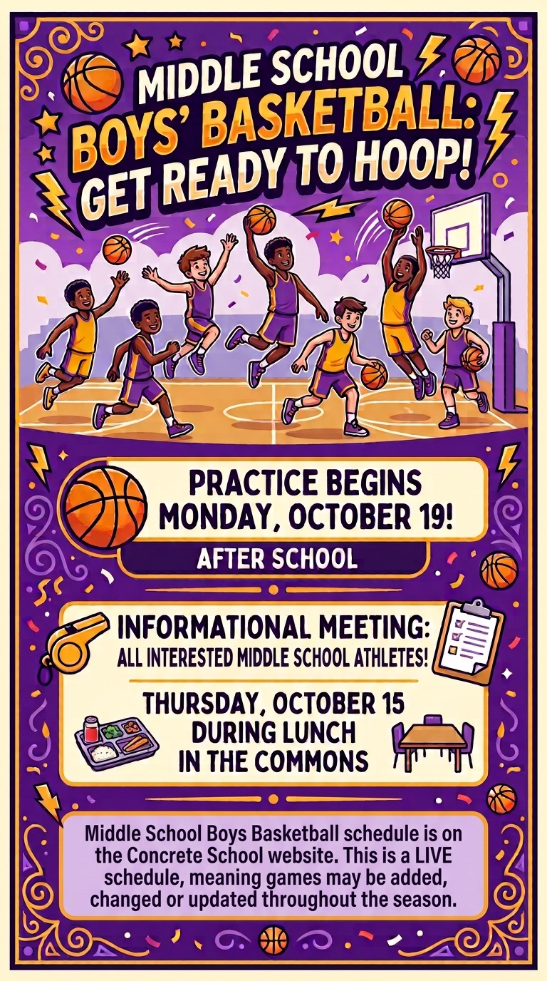 Middle School Boys Basketball Begins Monday, October 19!